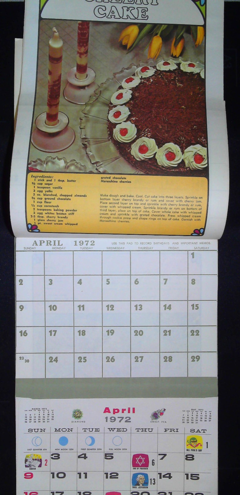 PITTSBURGH HOME SAVINGS 1972 Recipe Wall Calendar Bank Advertising Vintage CATS