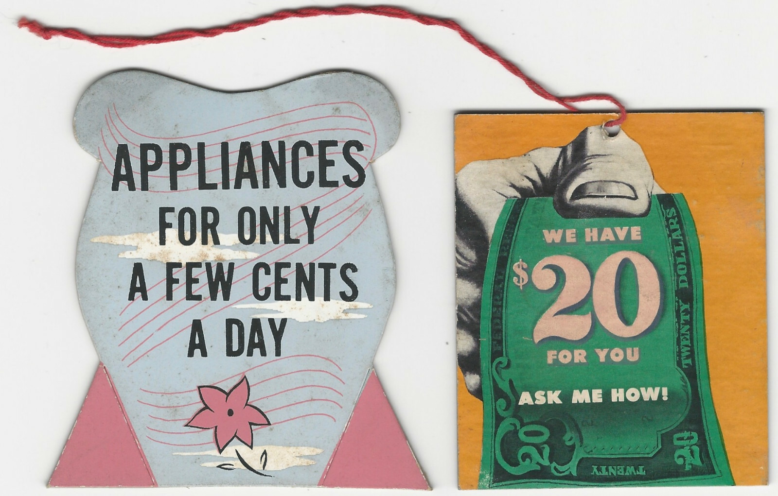 1940s Retail Store Counter Cards Buying Appliances on Credit & Store Promotions