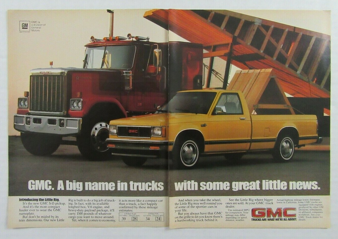1982 GMC S-15 PICKUP TRUCK “A Big Name In Trucks” 2 Page Color Magazine Ad