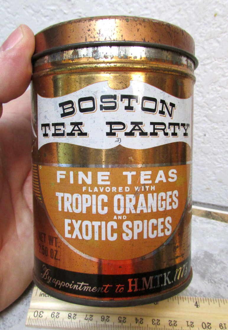 vintage Boston Tea Party fine tea empty 2.5 oz tin, great home or kitchen decor