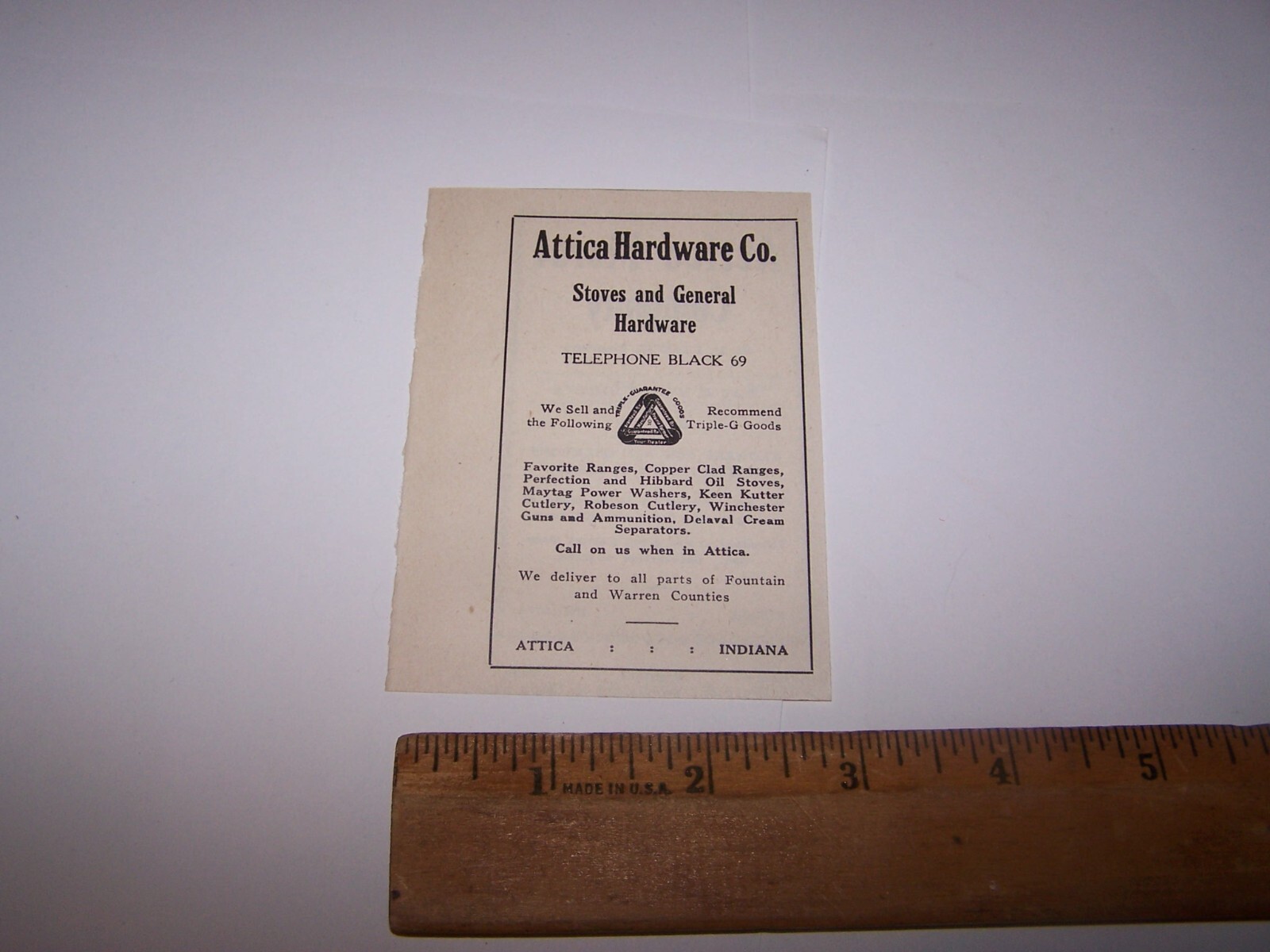 1920 ATTICA HARDWARE COMPANY Paper Ad ATTICA INDIANA