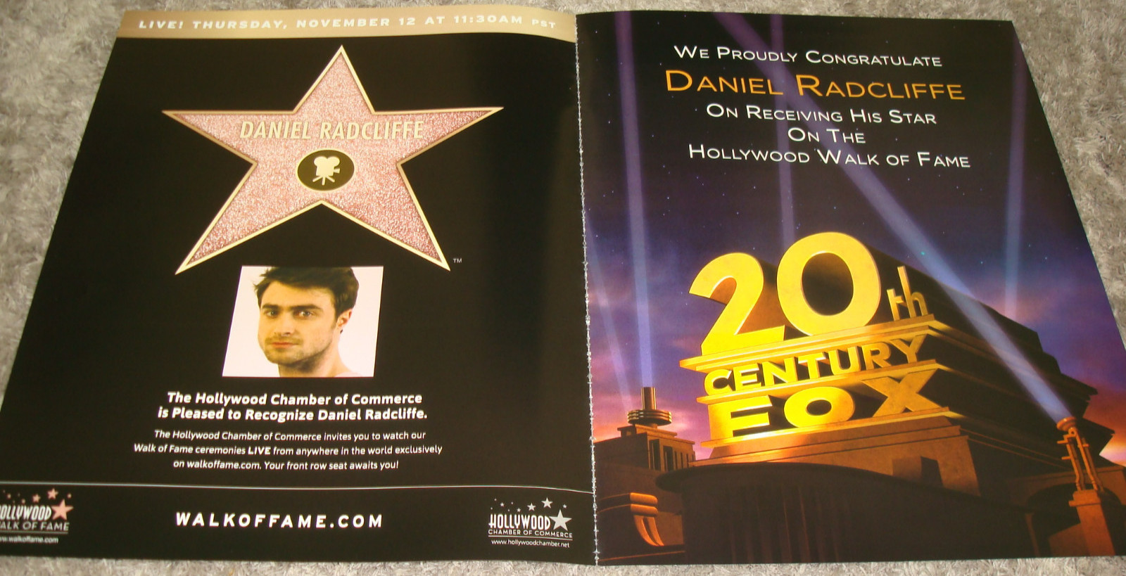 DANIEL RADCLIFFE ads & article for Hollywood Walk of Fame Star, Harry Potter