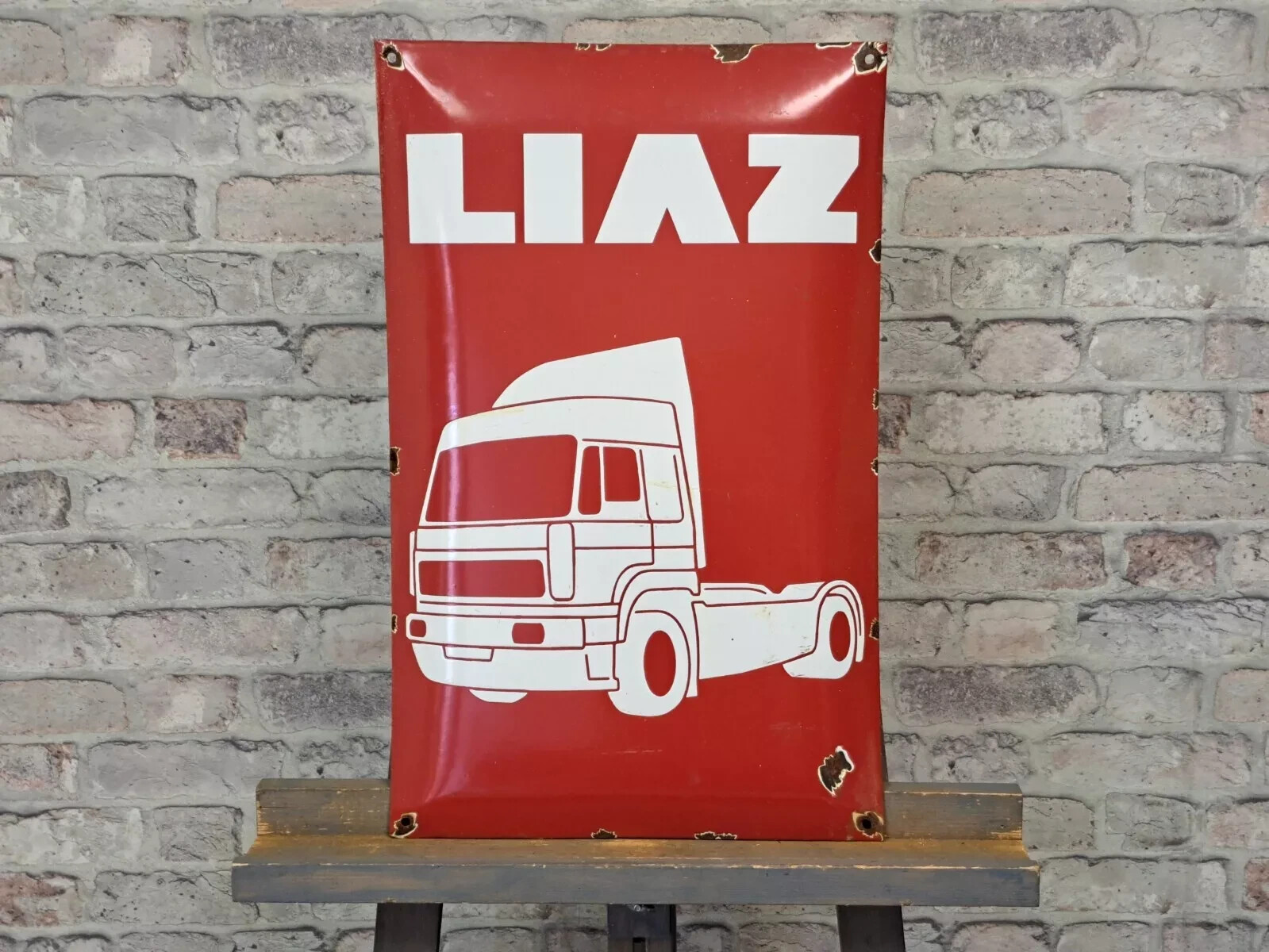 LIAZ – Enamel Sign – 54x34cm (21.3×13.4″) – Big Antique Store Vintage Retro Sign