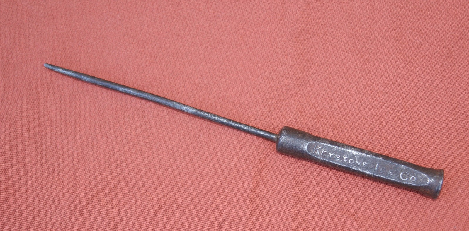 Antique 1930s Keystone & Ice Co., Markley & Oak Sts., Pa., 9″ Steel Ice Pick