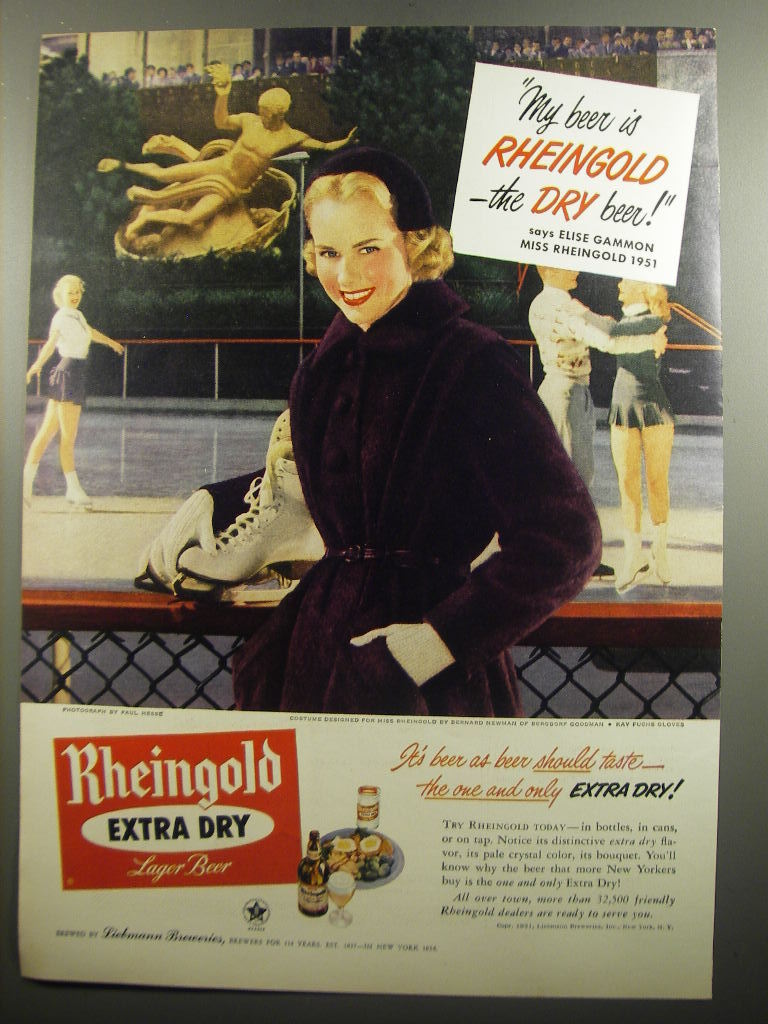 1951 Rheingold Beer Advertisement – Elise Gammon – Ice Skating