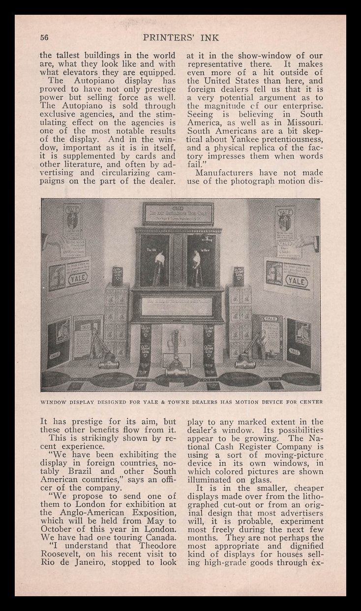 1914 Yale & Towne Dealer Motion Device Retail Store Display Vintage Print Ad