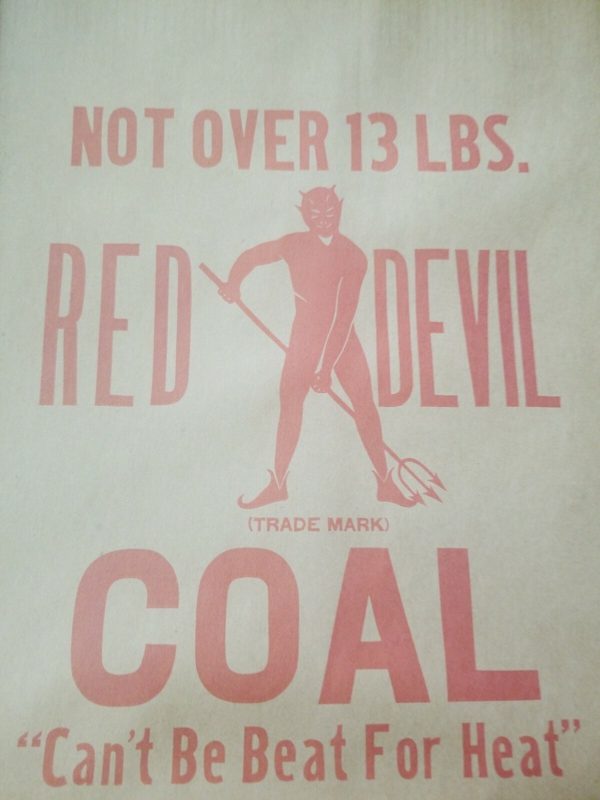 Petersburg Virginia Red Devil Coal Heavy Paper Coal Bag-Wells Coal Company 13lbs