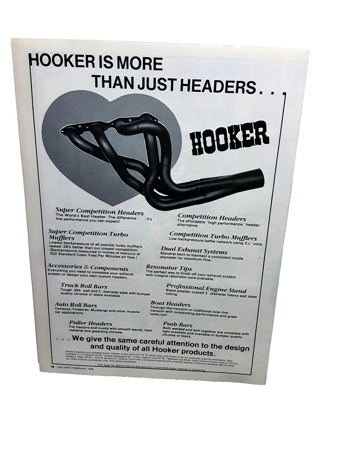 1988 Hooker Is More Than Headers Automotive Original Print Ad Vintage