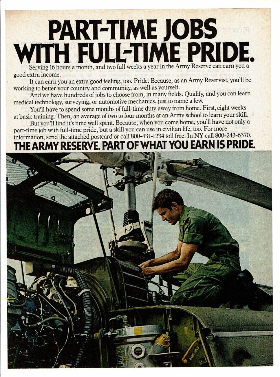 1978 Vintage Print Ad US Army Reserve Part of What You Earn is Pride PT Jobs