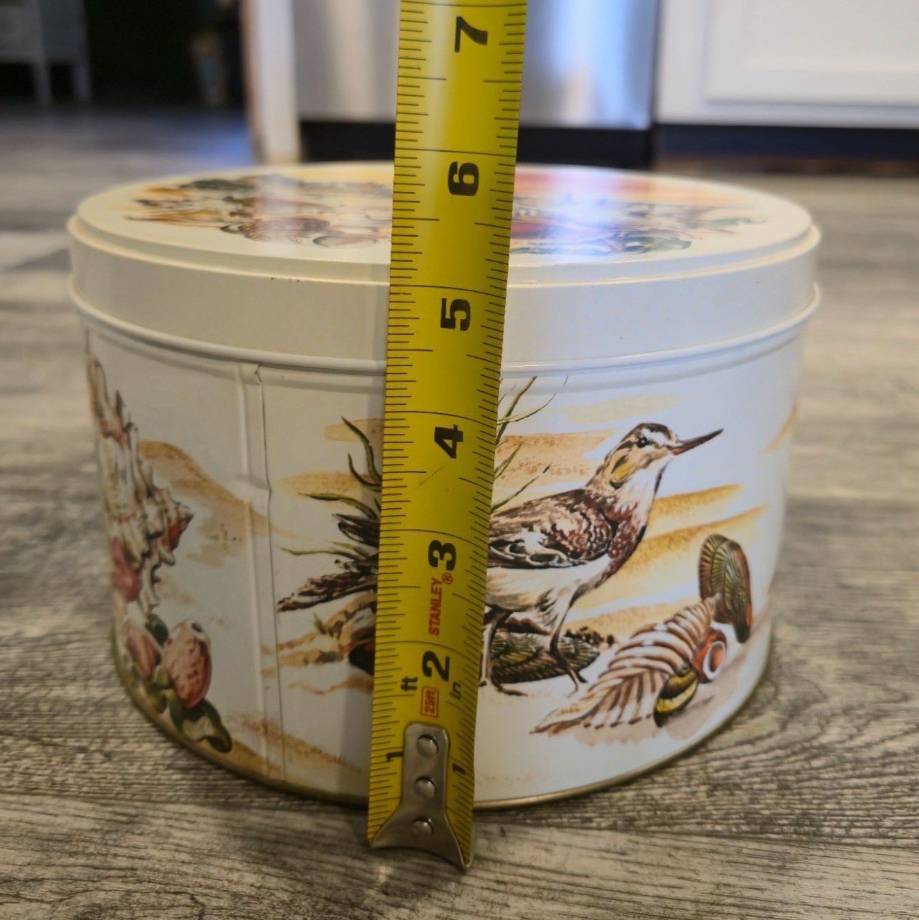 Vintage Pretzels tin Lighthouse Beach Sunset Sturgis Sea Shells Lake Nautical