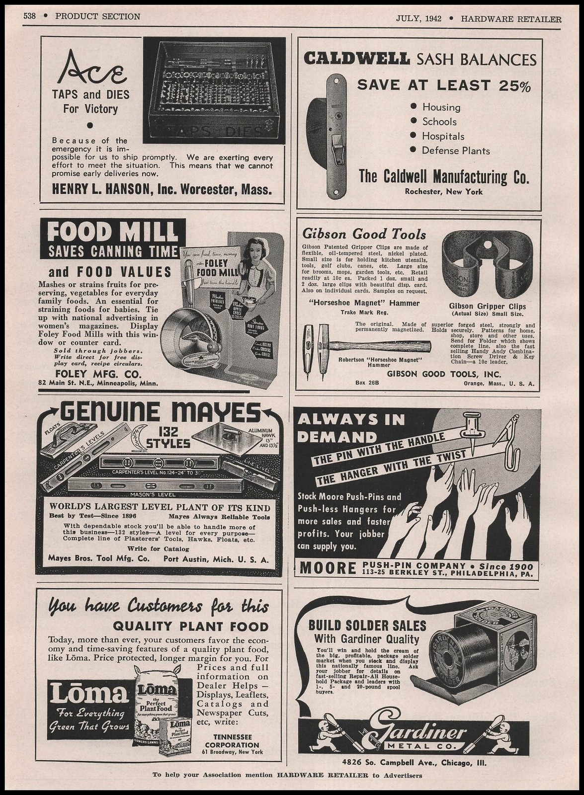 1942 Mayes Tool Co. Port Austin Michigan Largest Level Plant 132 Styles Print Ad