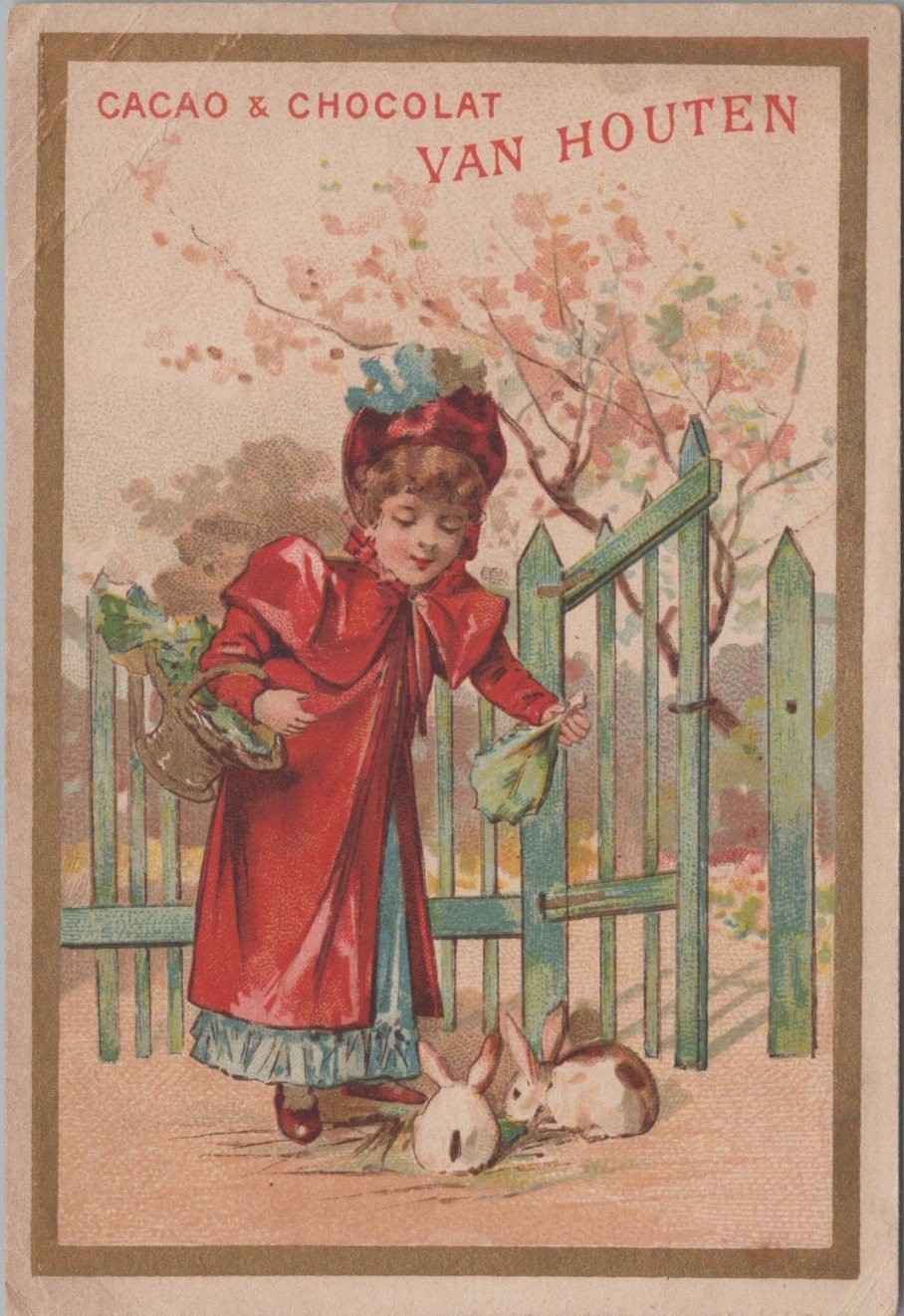 Van Houten Cacao Chocolat Chocolate Girl Feeding Rabbits Gate Fence Basket MQV1