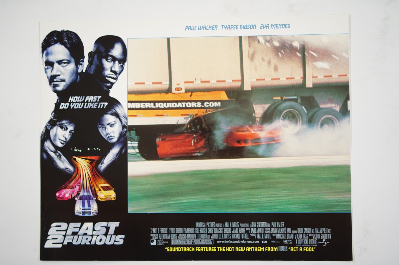 2 FAST AND 2 FURIOUS The Lot Set of 7 Orig. Movie Lobby Cards 2003 & PAUL WALKER