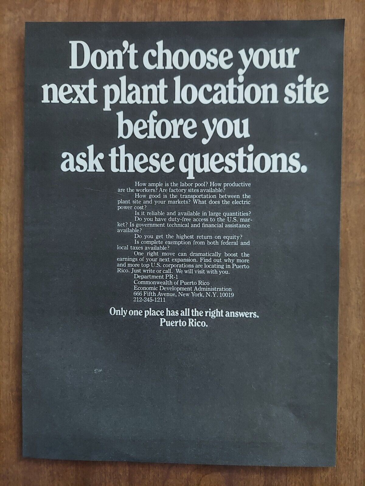 Commonwealth Of Puerto Rico 1970 Vintage Print Ad Corporations Plant Locations