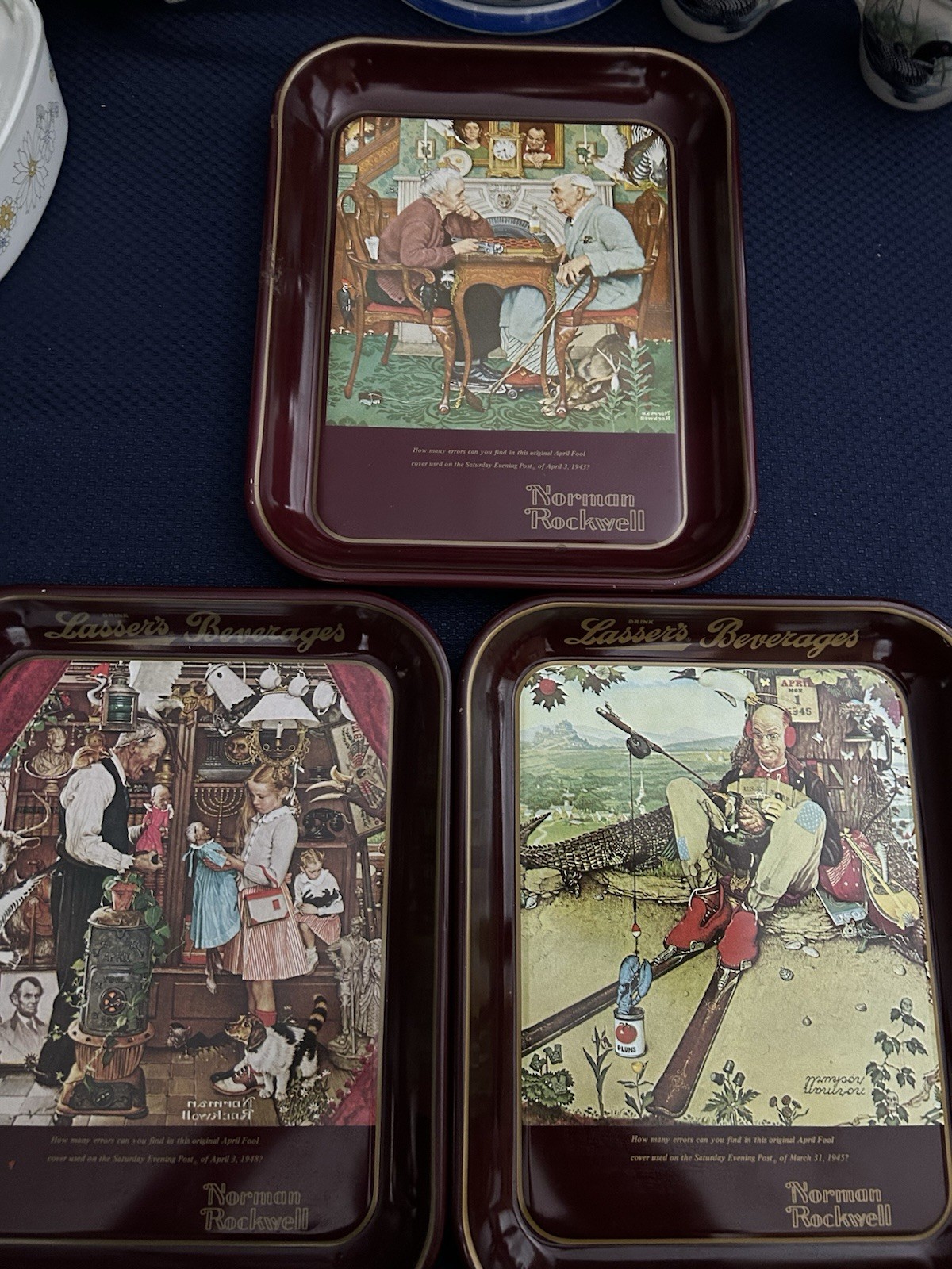 3 Vintage Metal Collector’s Trays Norman Rockwell Post Covers / April Fool’s Day