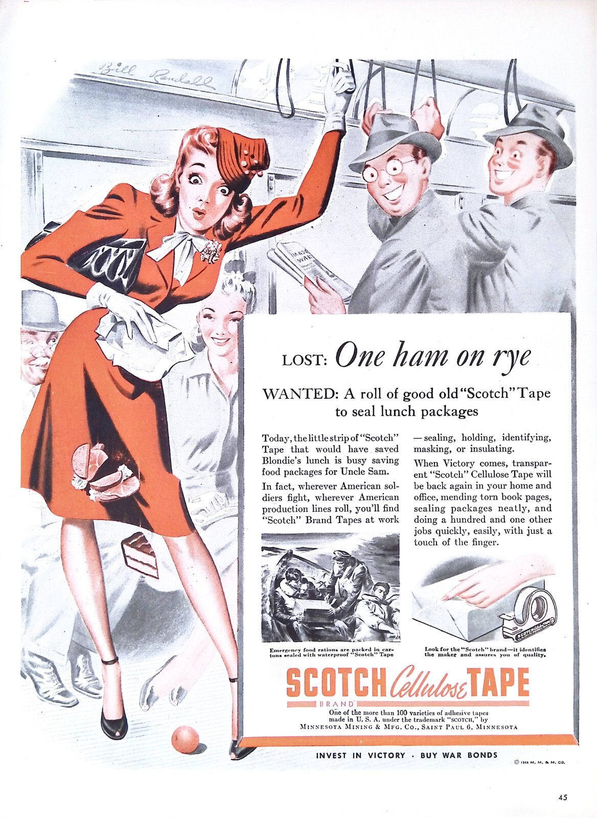 2 Vintage Print Ads 1944 3M Scotch Cellulose Tape Bill Randall Illustrations