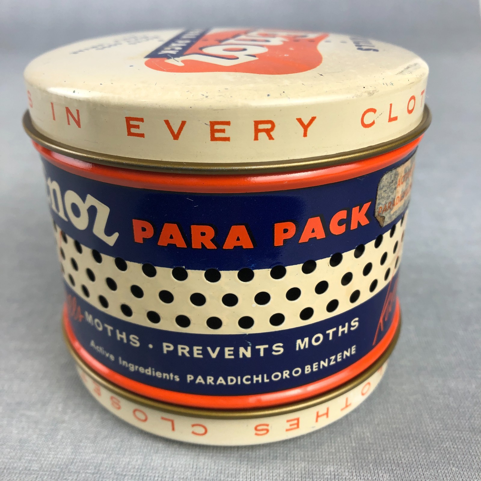 Vintage 1950s ENOZ Para Pack Moth Killer Tin Advertising Can Empty Perforated