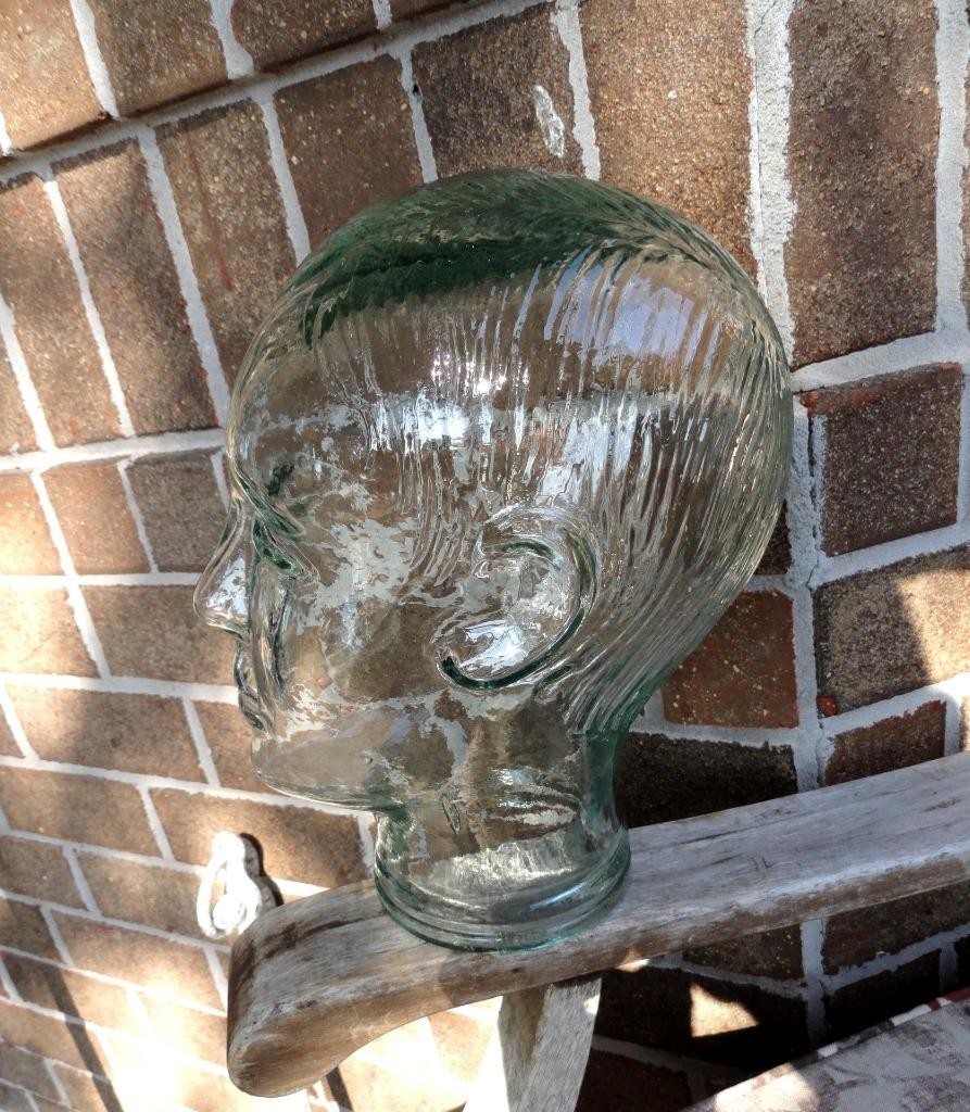 vintage MILLINER’S GREEN GLASS Mannequin Head Display
