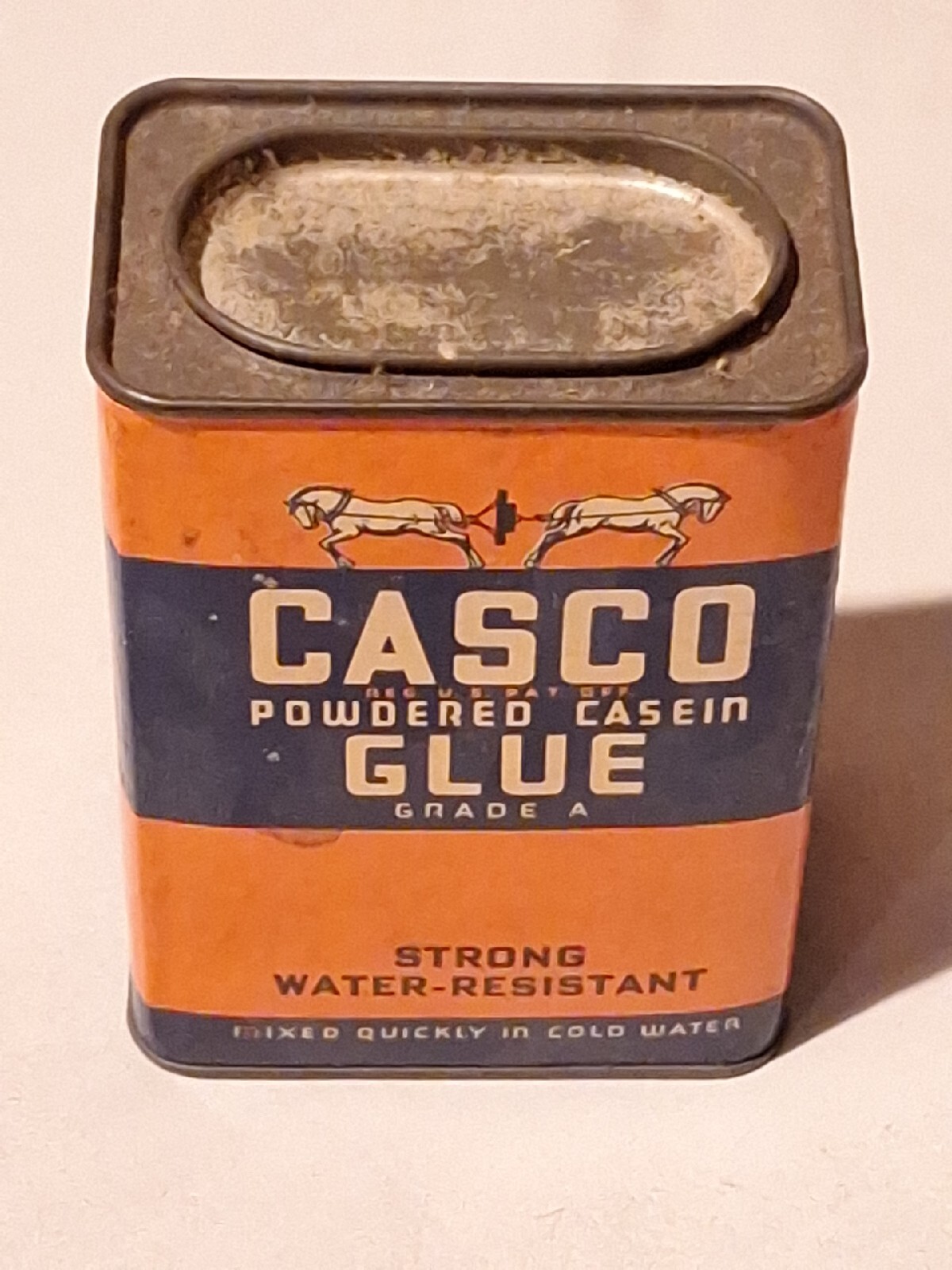 Vintage Casco Powdered Casein Glue Cardboard Tin Full