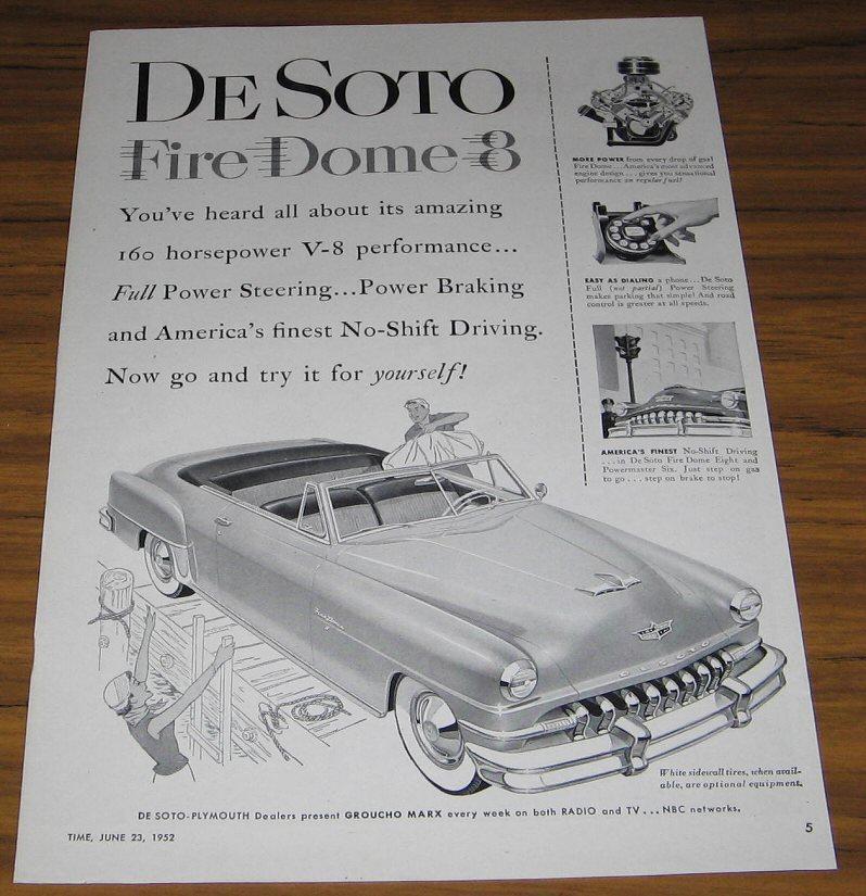 1952 AD~THE 52 DE SOTO DESOTO FIRE DOME 8 CONVERTIBLE