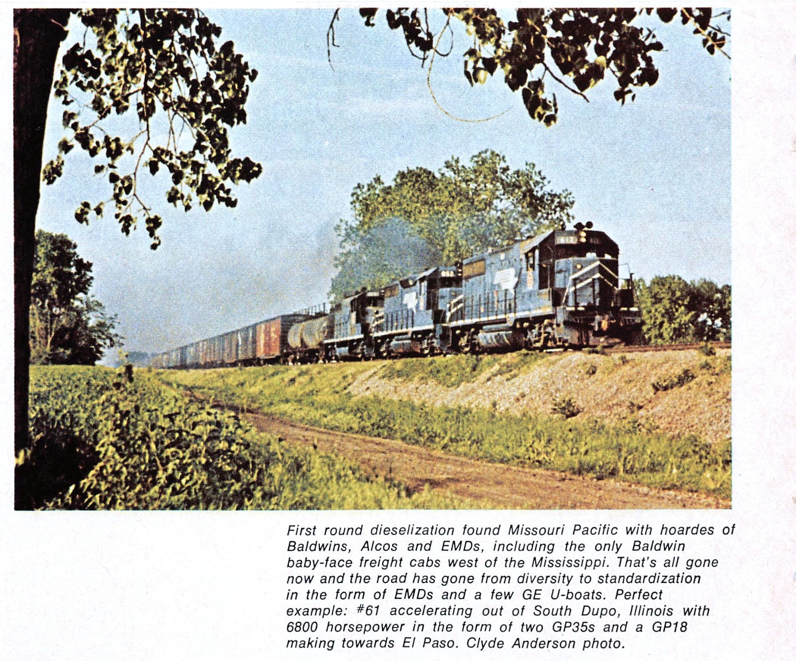 Missouri Pacific GP35 GP18 Freight Train South Dupo IL Scene Vtg Magazine Cutout