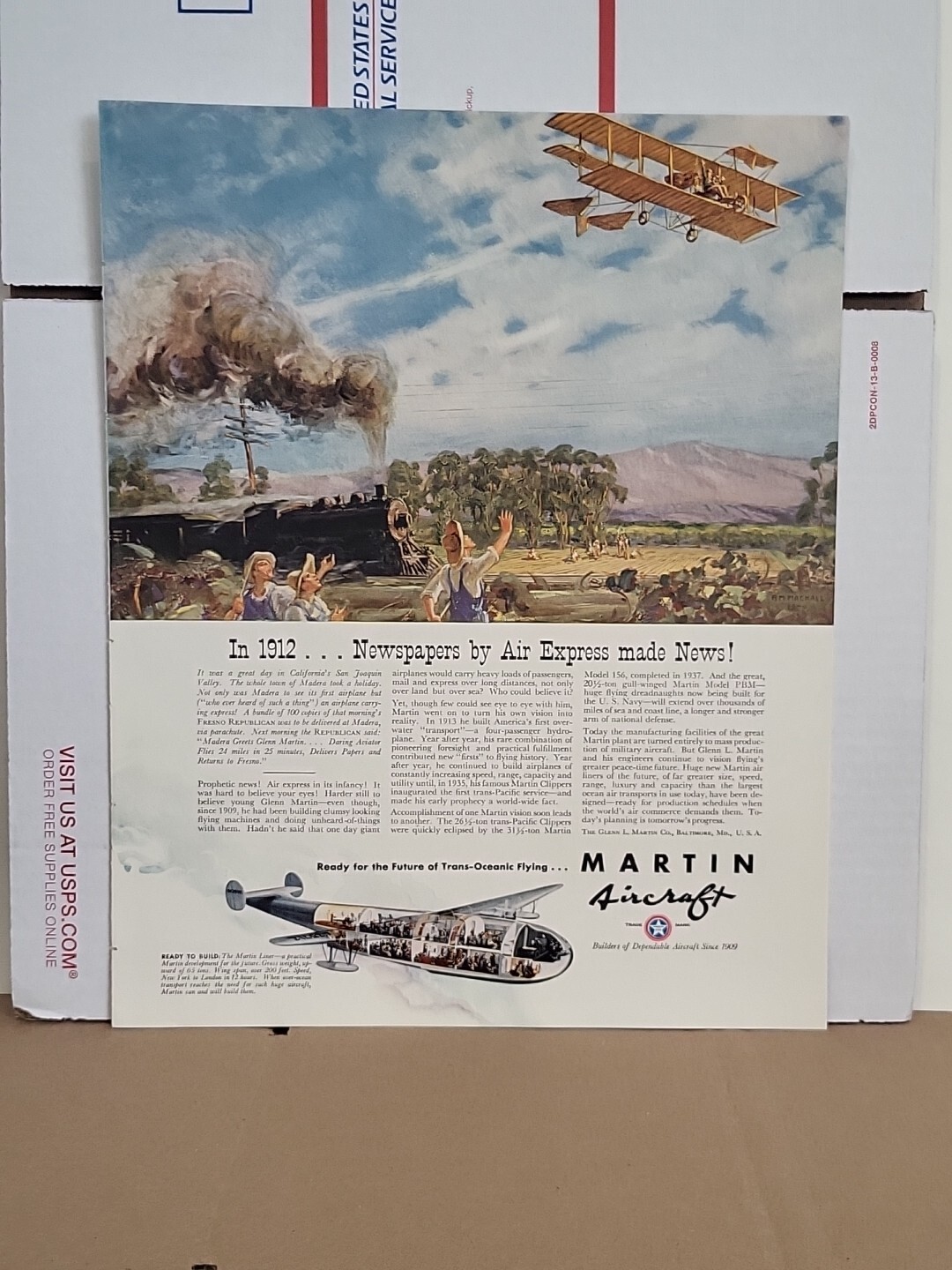 1940 Martin Aircraft Fortune WW2 Print Ad Q4 Air Express Train Pioneers