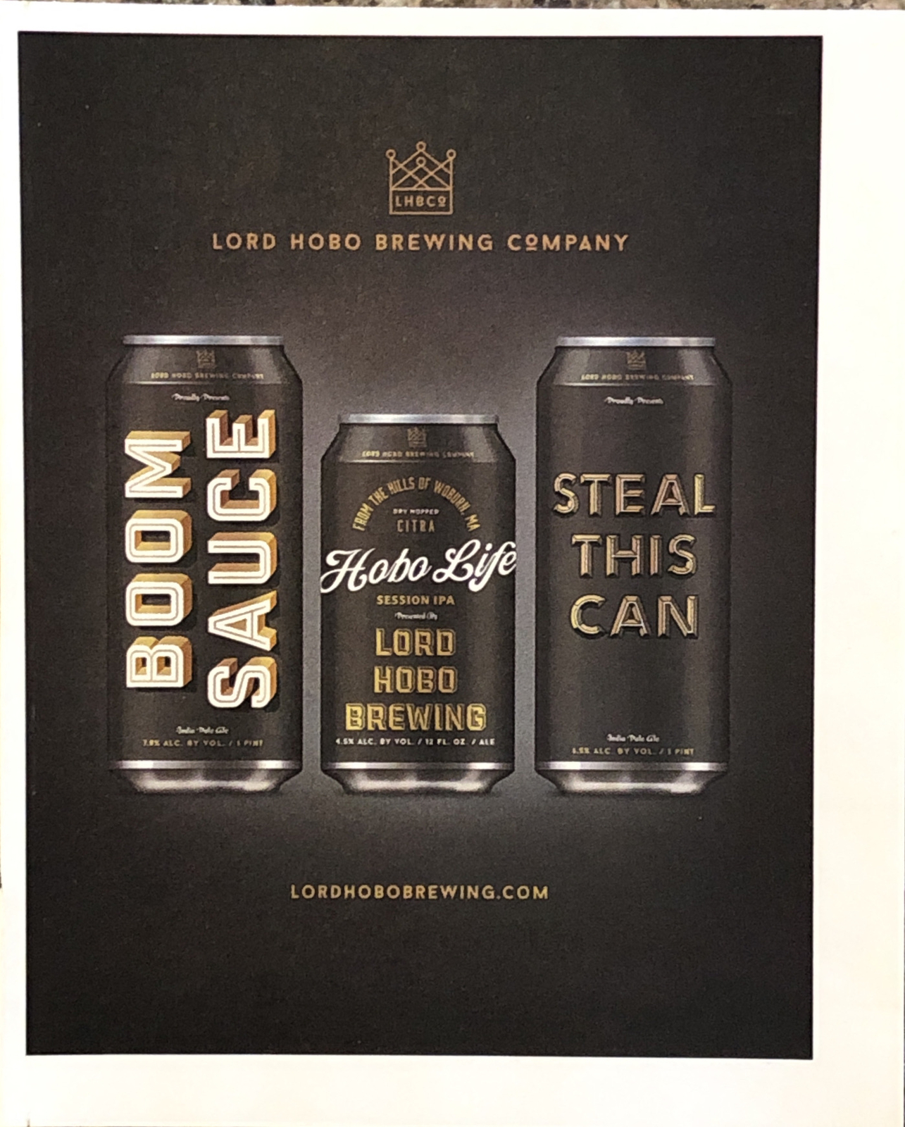 2016 Lord Hobo Brewing PRINT AD Boom Sauce Cambridge MA Hobo Life Steal This Can