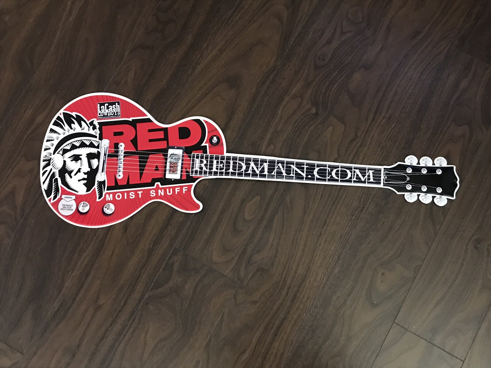 RED MAN TOBACCO GUITAR SHAPED METAL ADVERTISING LOCASH PROMO SIGN 35X12″ RARE