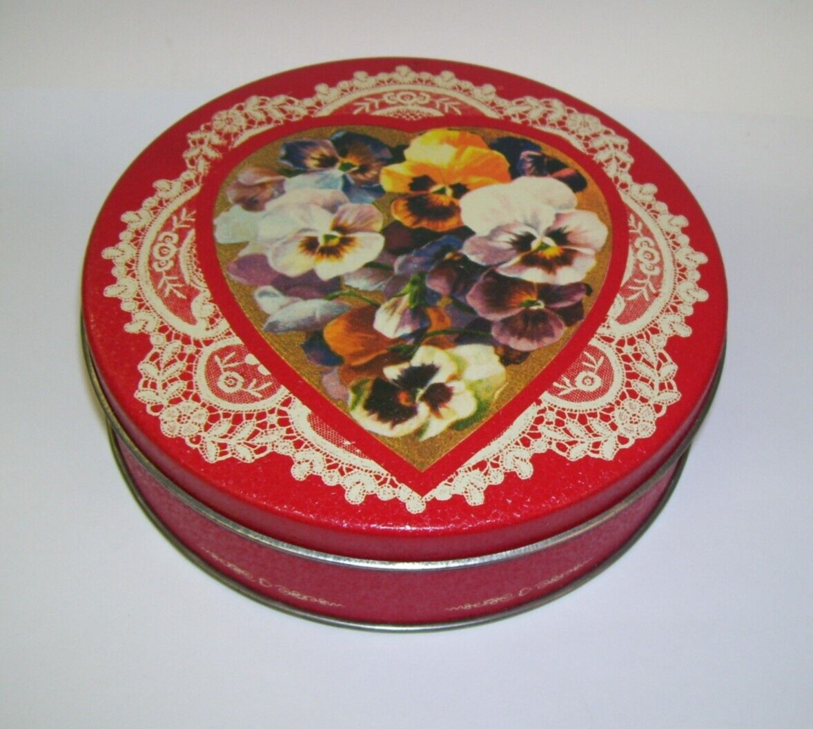 Vintage Tin Box Pansy Floral Design
