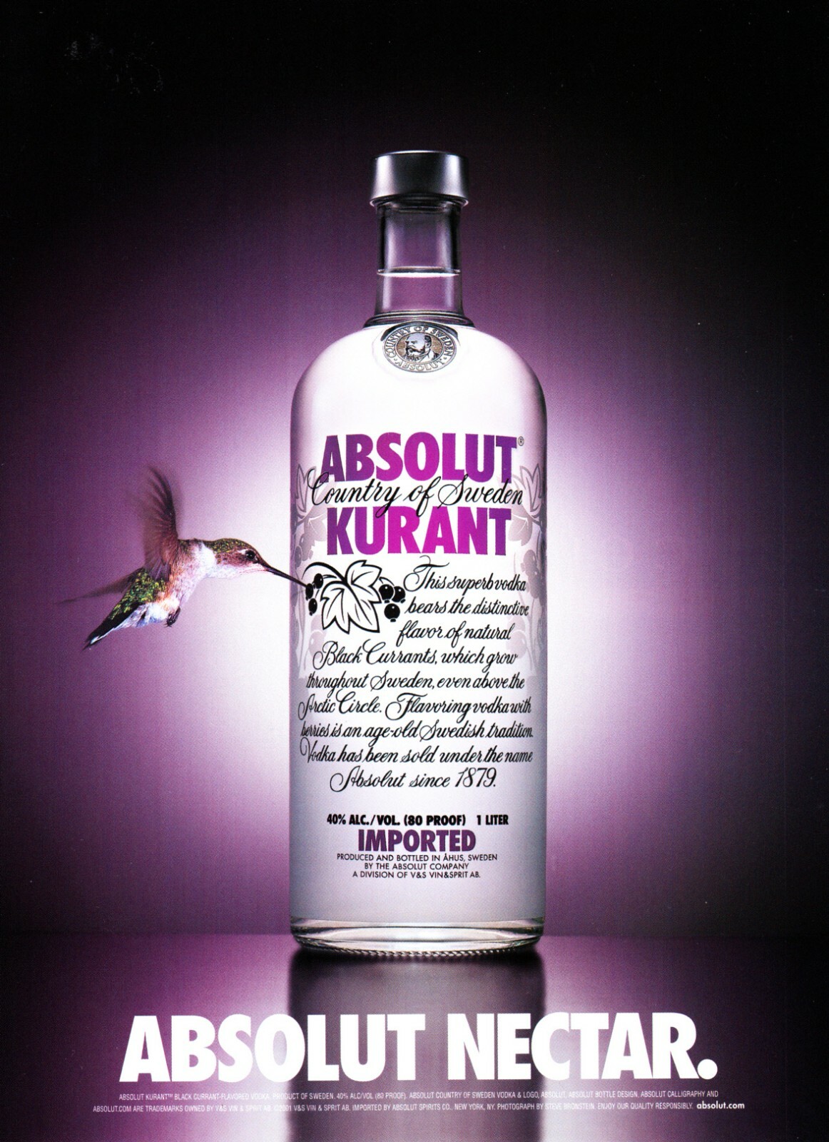 ABSOLUT NECTAR VODKA AD 2001 VERY RARE OUT OF PRINT HUMMINGBIRD