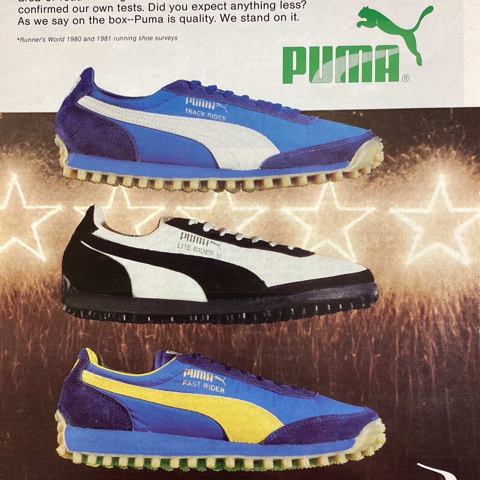 Sneaker Head Print Ad Original Vtg 1981 Running Track Rider Lite Fast