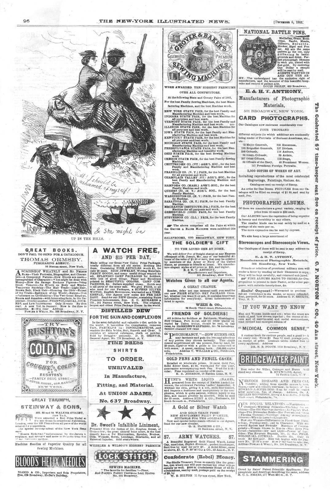 Sewing Machines – National Battle Pins – Quack Medicine – Eliot’s Pistol -1863