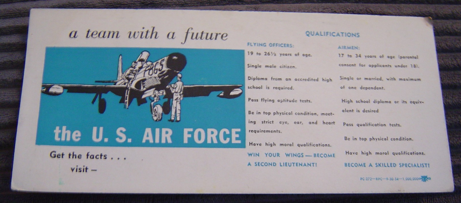 1954 Air Force Advertising Blotter A Future team Flying Officers or Airmen