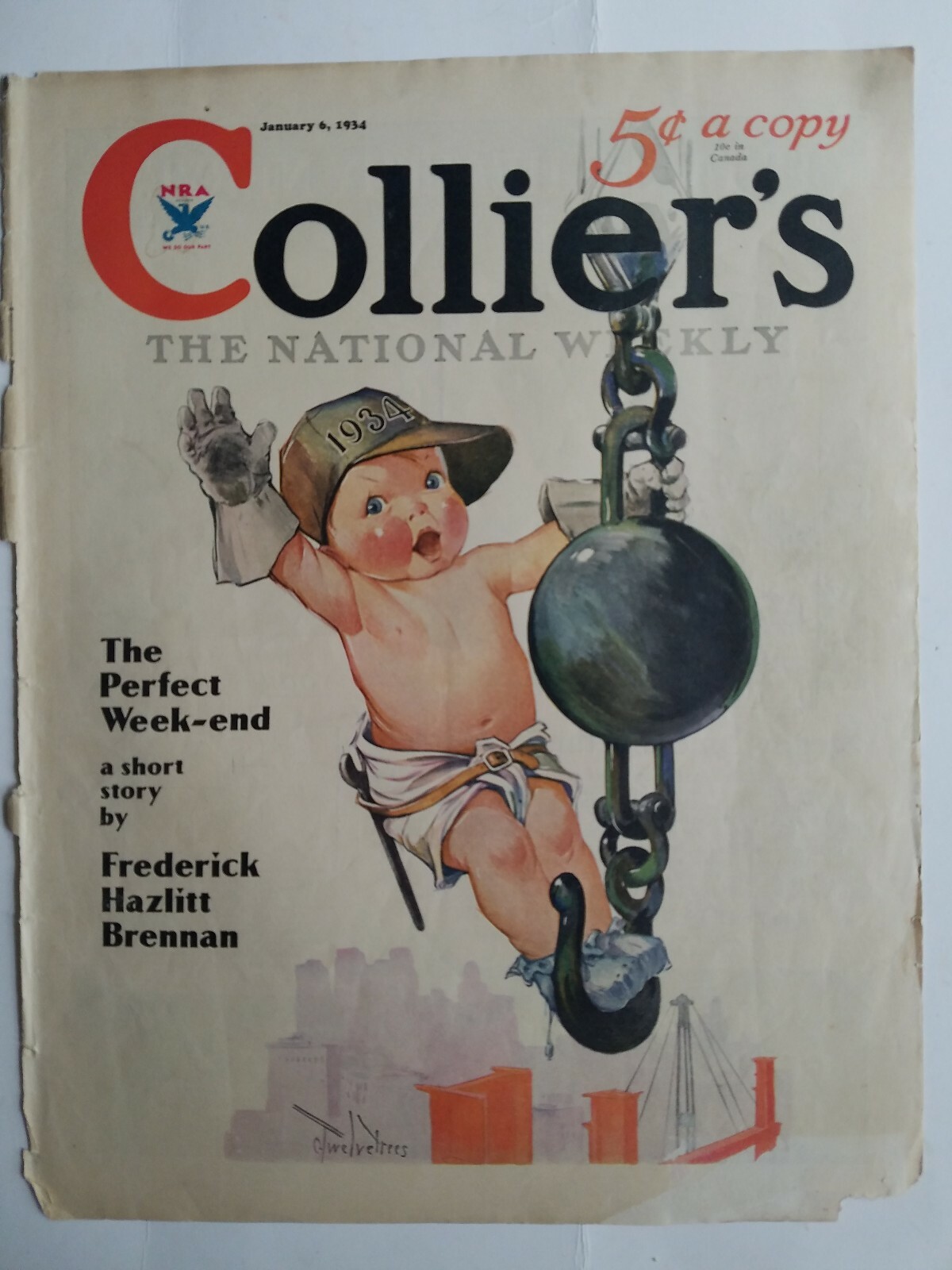 1934 Collier’s Magazine front cover New Year’s baby Wrecking Ball Twelvetrees