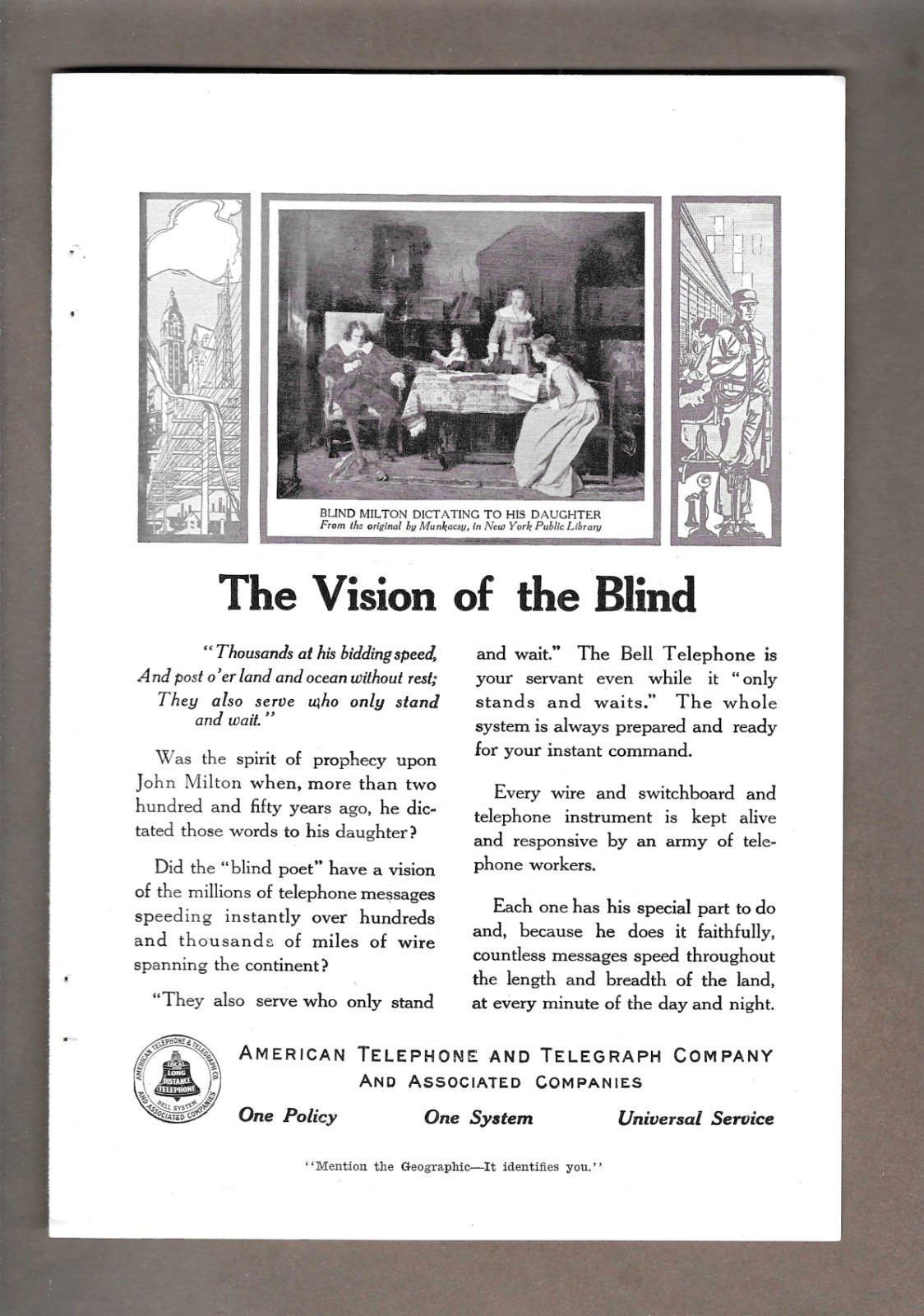 1916 American Telephone and Telegraph Company / Bell System Vintage Ad