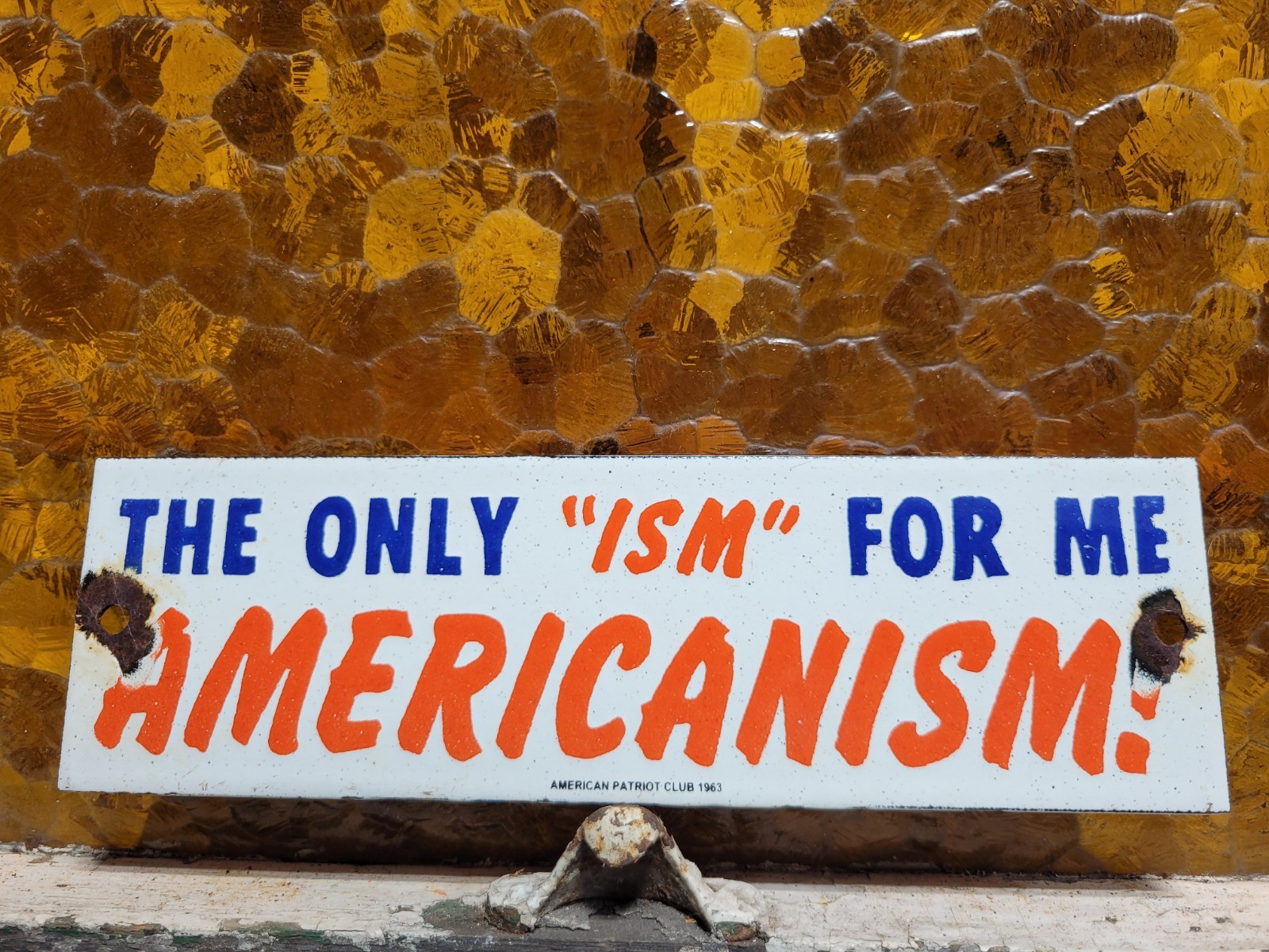 VINTAGE AMERICAN PATRIOT CLUB PORCELAIN SIGN OLD ’63 AMERICANISM AMERICANA GOV.