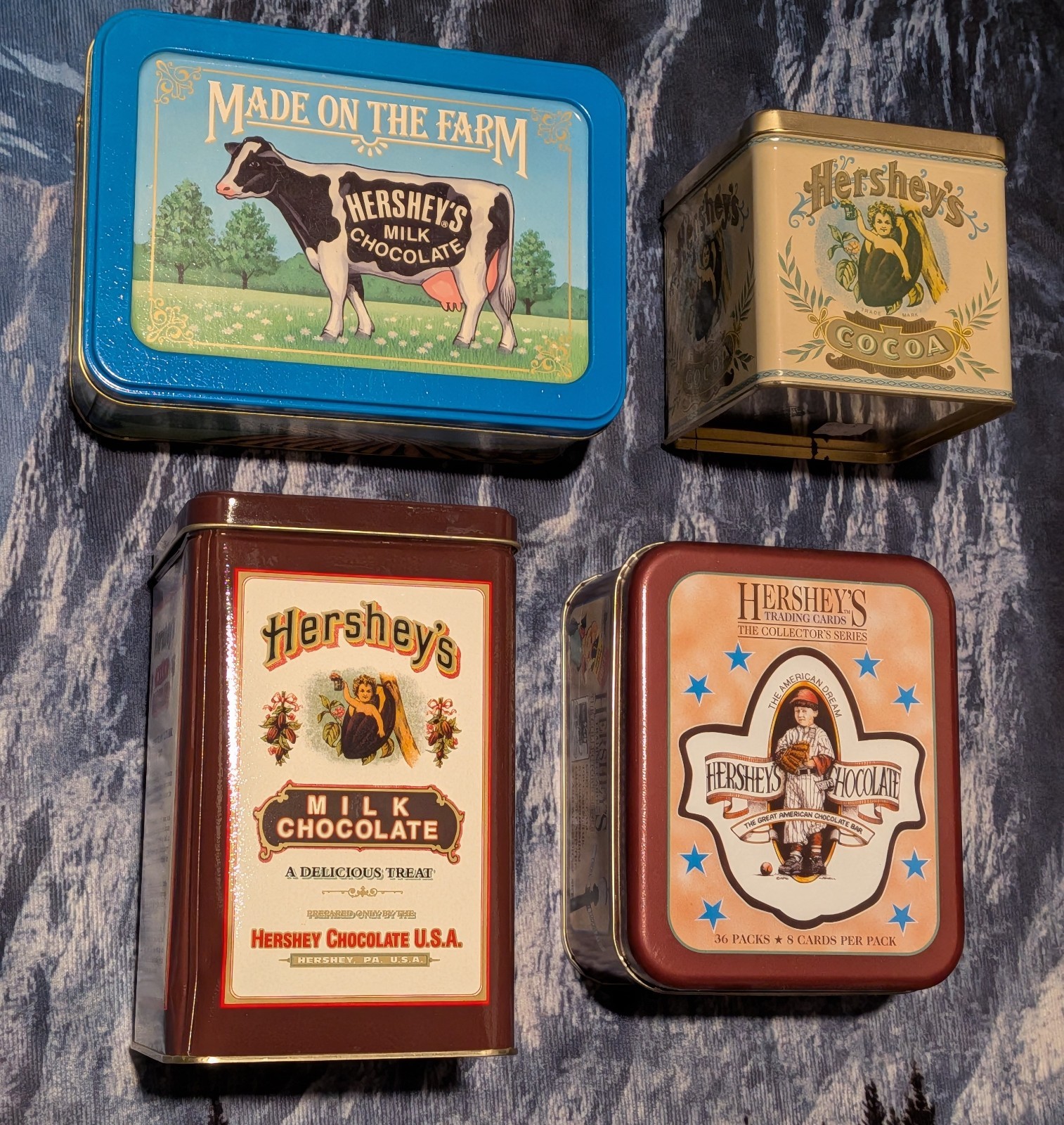 Vintage Hershey’s Collectible Tin Lot Cocoa Milk Chocolate Farm Advertising 4pc
