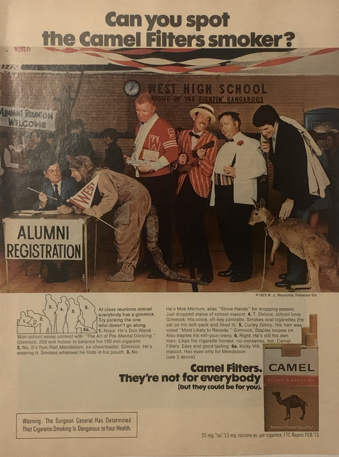 1973 Camel Cigarettes PRINT AD Alumni Reunion – Filters Smoker VTG 70s Kangaroo