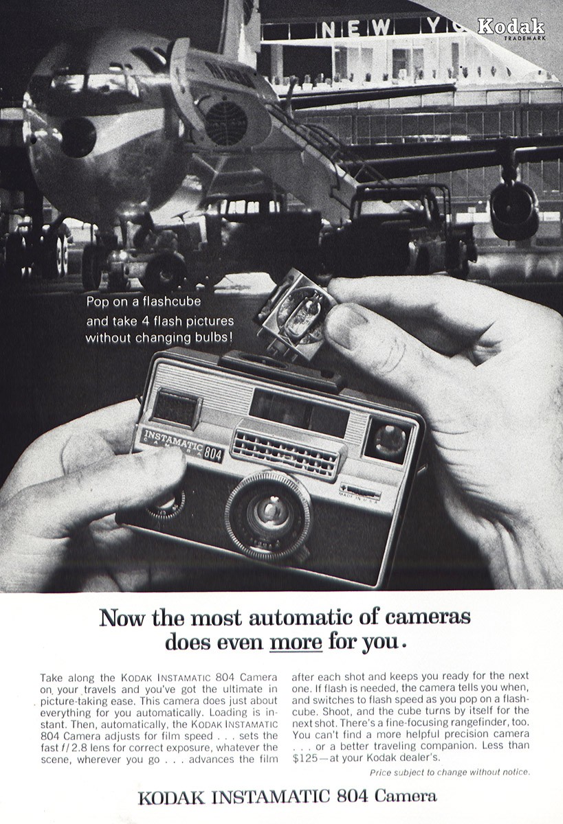 1966 Kodak Instamatic Camera: Pan Am NY Airport Vintage Print Ad