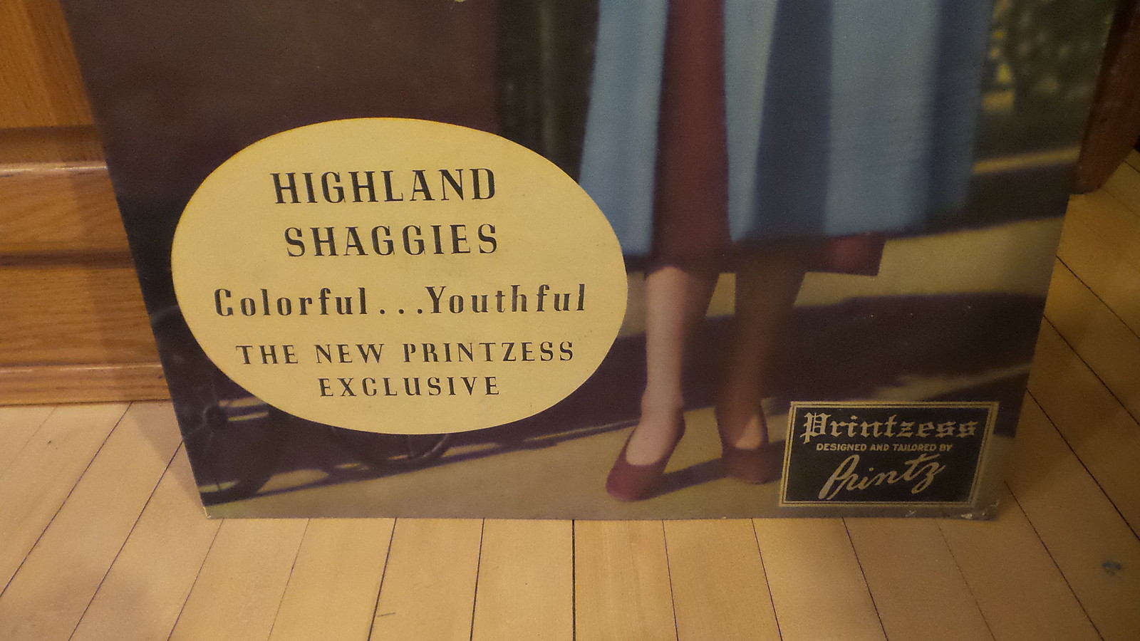 Vintage Adv PRINTZESS PRINTZ HIGHLAND SHAGGIES COAT SIGN Cardboard, 30″x20″