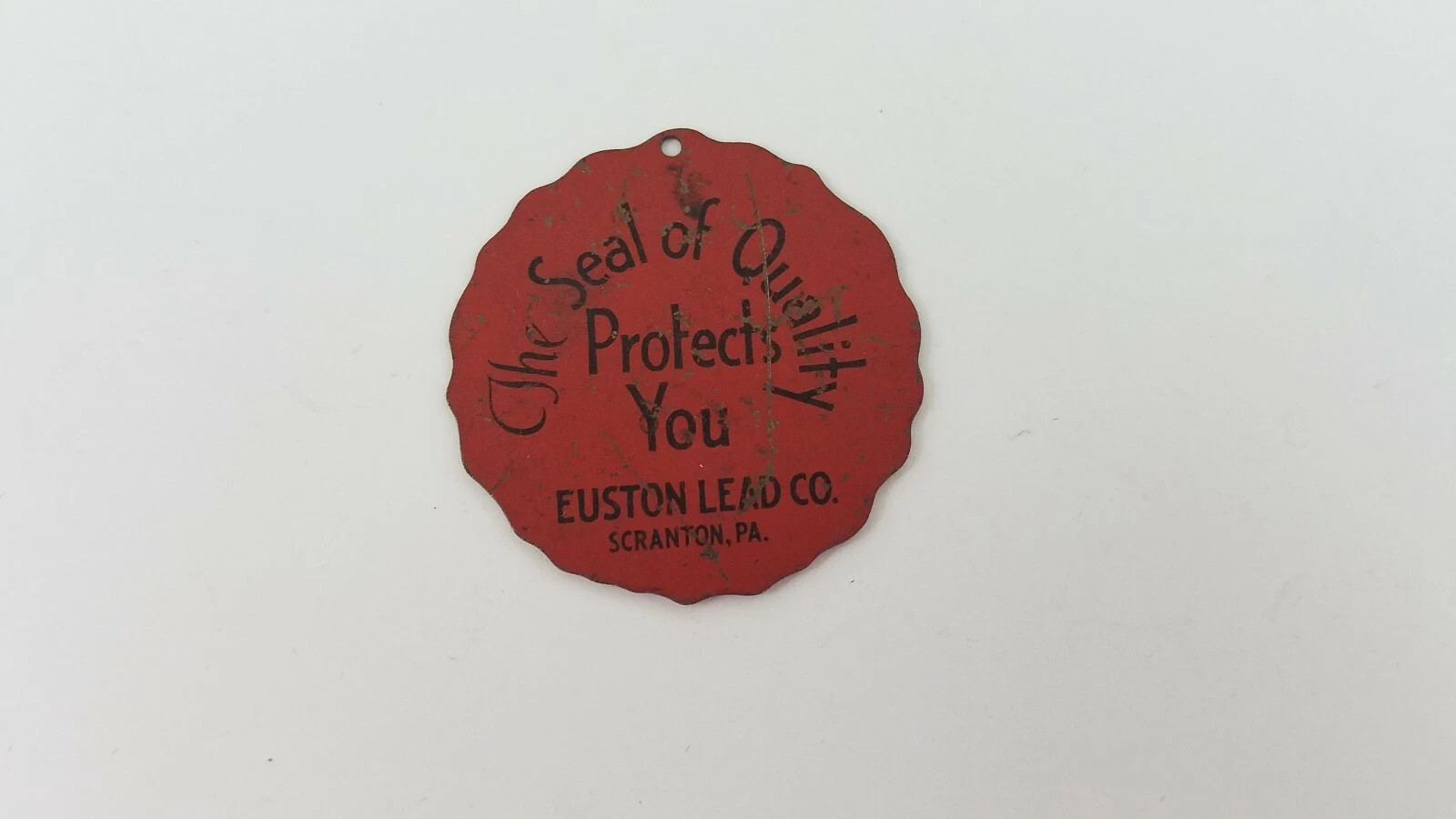 Euston Lead Co. Hang Tag Tool Check Fob Scranton PA Quality Seal Vintage 1-3/4″