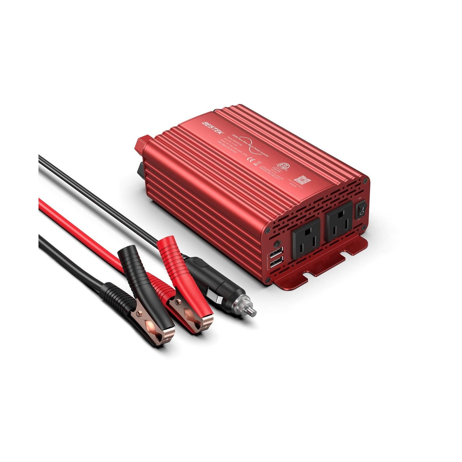 BESTEK 300Watt Pure Sine Power Inverter – 12V to AC 110V Car Plug Inv…