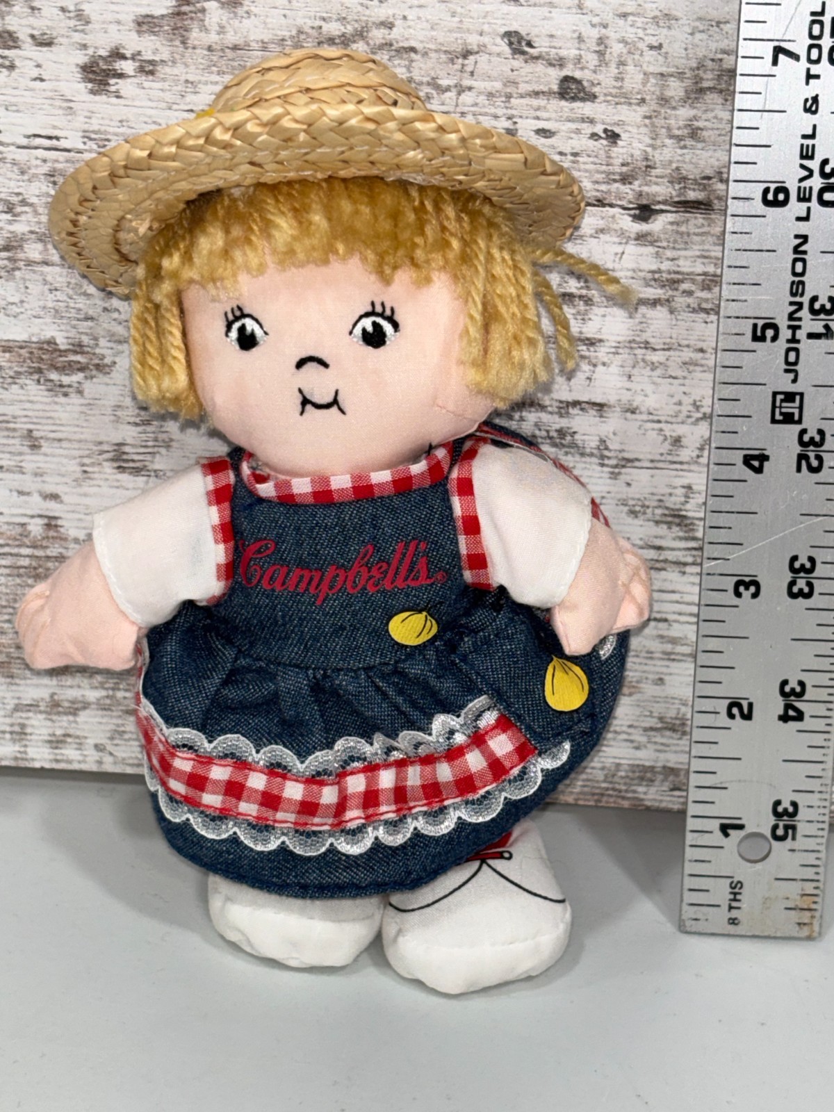 Vintage 2000s Campbell’s Soup Kids Straw Hat Girl 7″ Plush Beanbag Stuffed Doll