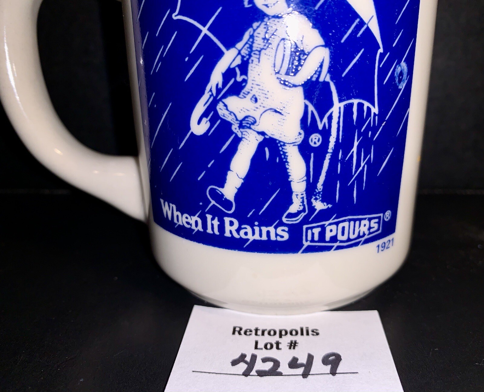 MORTON SALT Girl 1921 Logo When It Rains It Pours COFFEE Mug Vintage