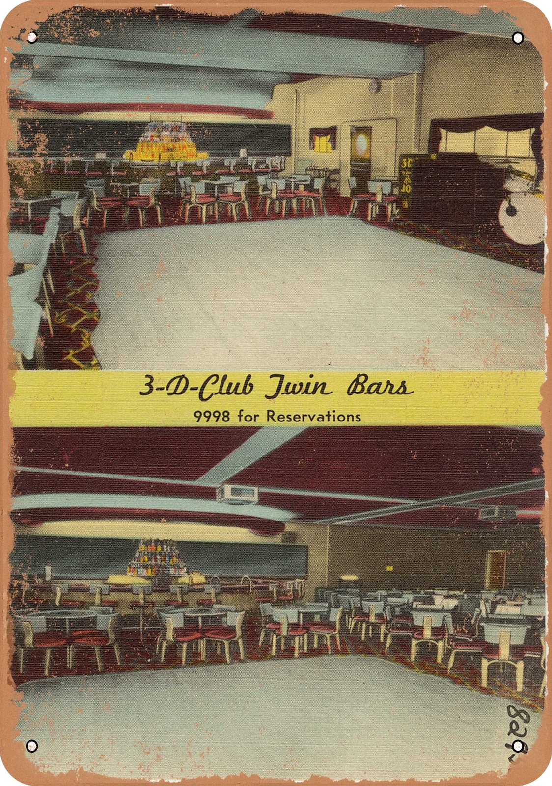 METAL SIGN – Montana Postcard – 3-D-Club Twin Bars