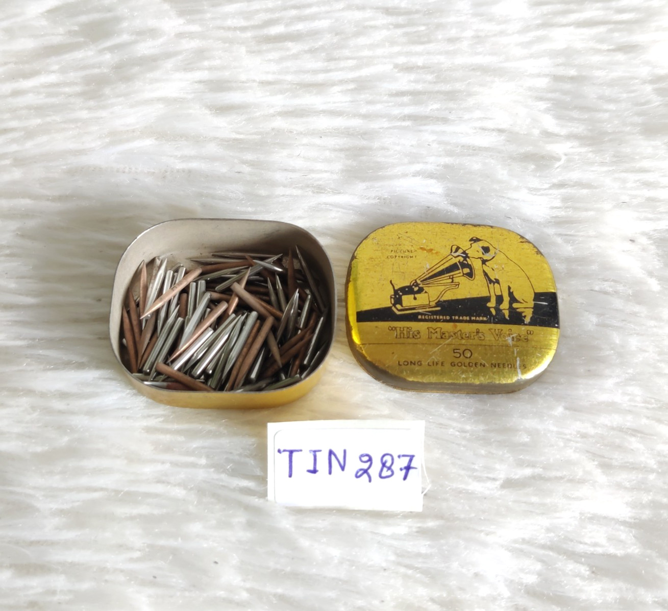 1940s Vintage His Masters Voice Gramophone Needles Inside England Tin Box TIN287