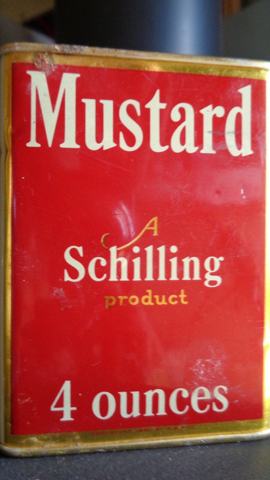 Vintage Schilling Mustard Tin ~ A Schilling & Co. ~ Patent Date 1933 ~ G48