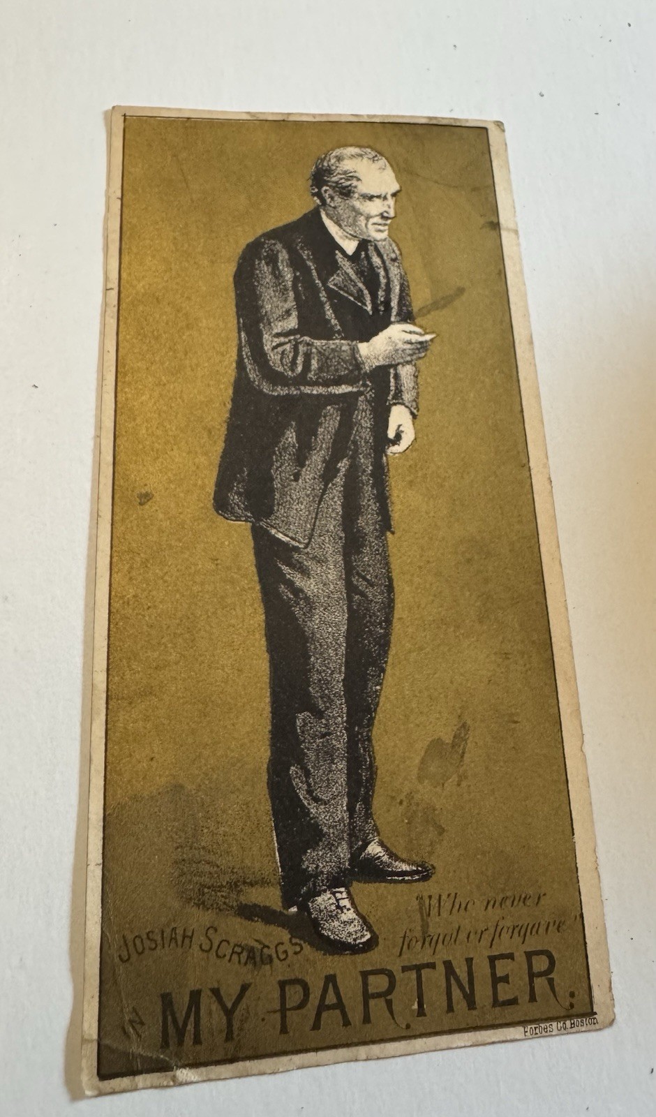 Antique Trade Card MY PARTNER Theatre Play Stage Actor Jos. Scraggs Aldrich VTC