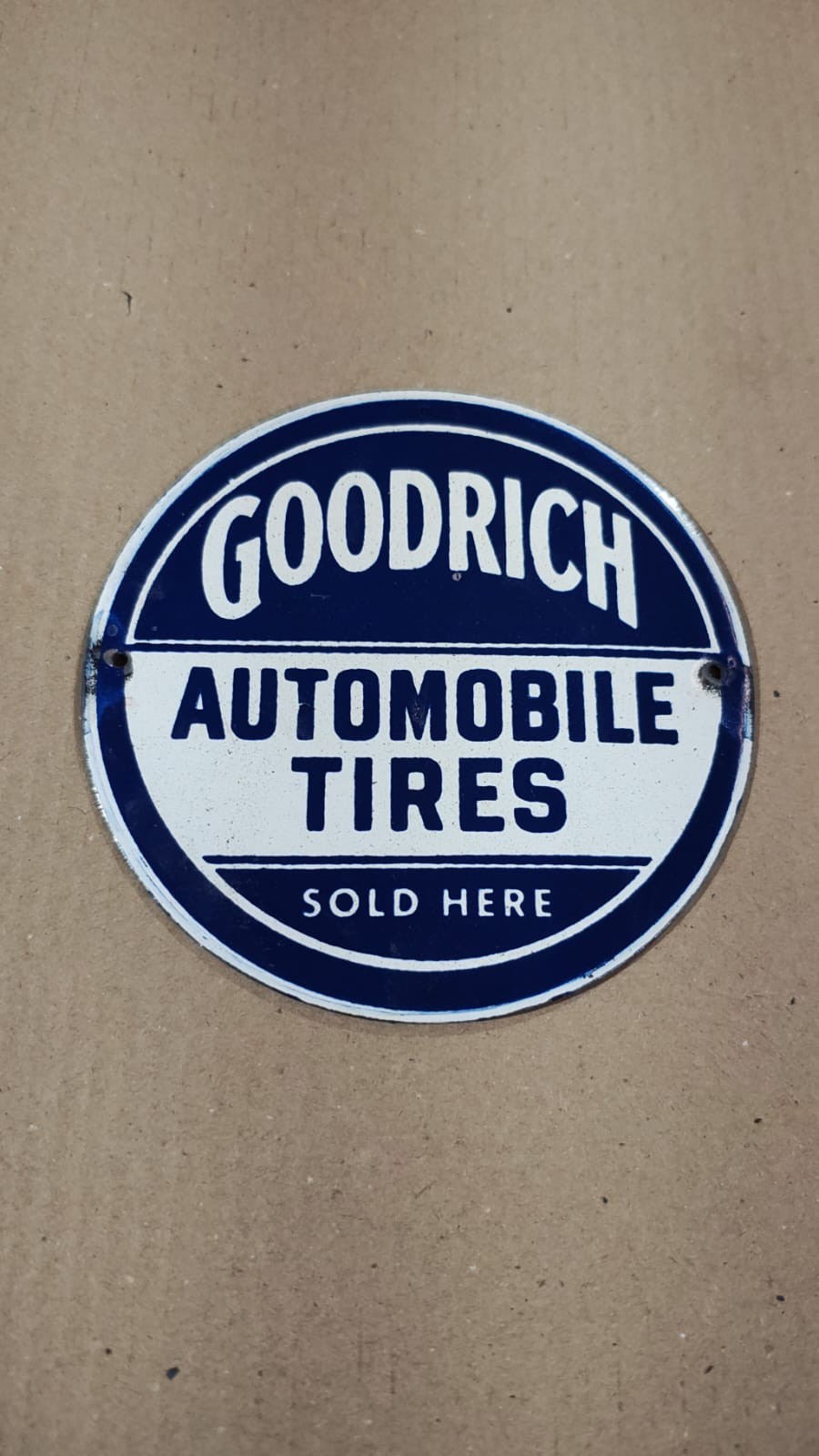 Porcelain Goodrich Enamel Sign Size 6 Inches Round