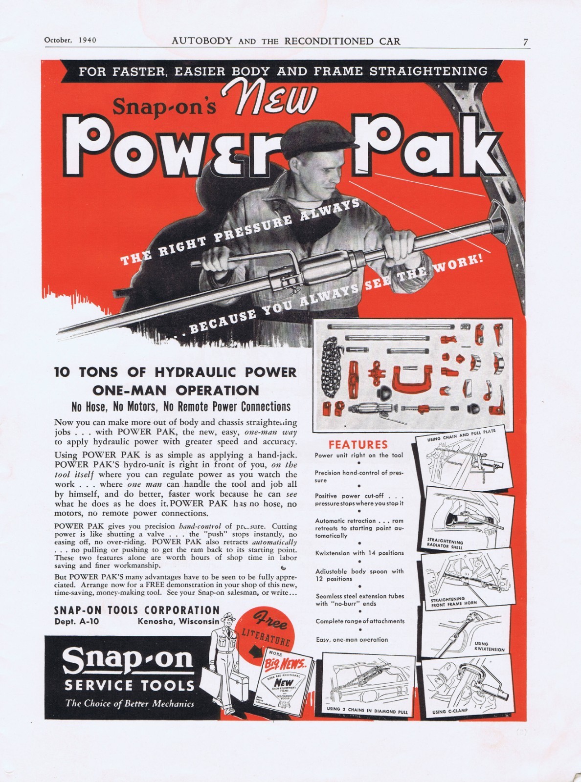 1940’s, 1950’s & 1960’s Ads – SNAP-ON TOOL COMPANY, KENOSHA, WI – 11 ADS!!!!!